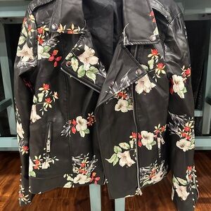 JustFab Black Floral Leather Jacket